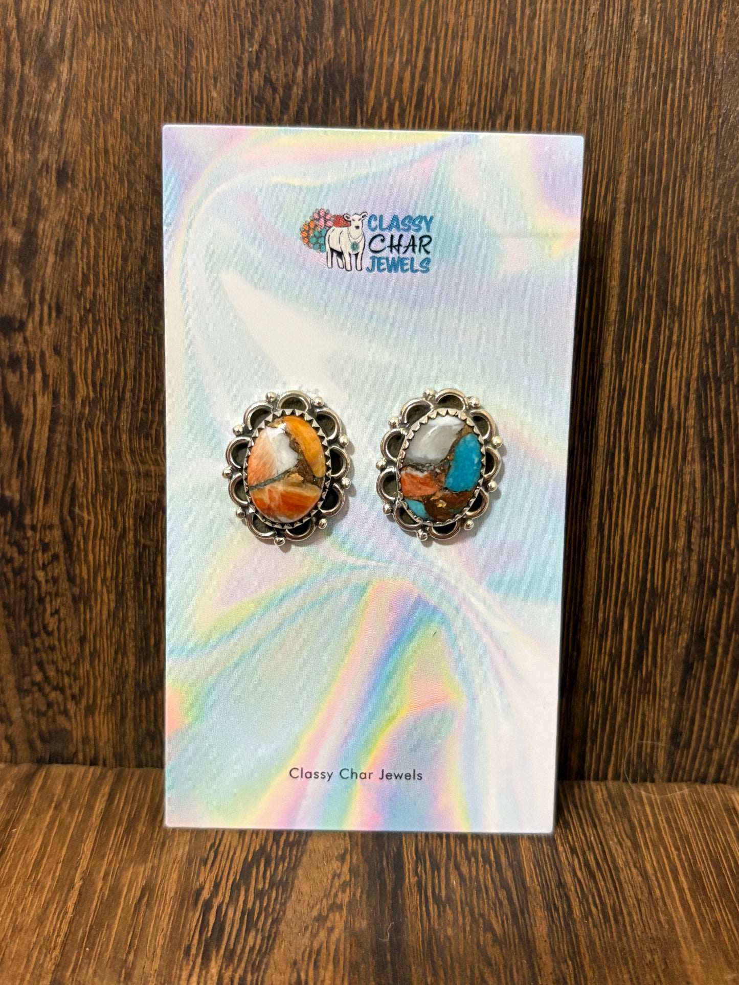 Hada Orange Spiny Turquoise Stud Earrings