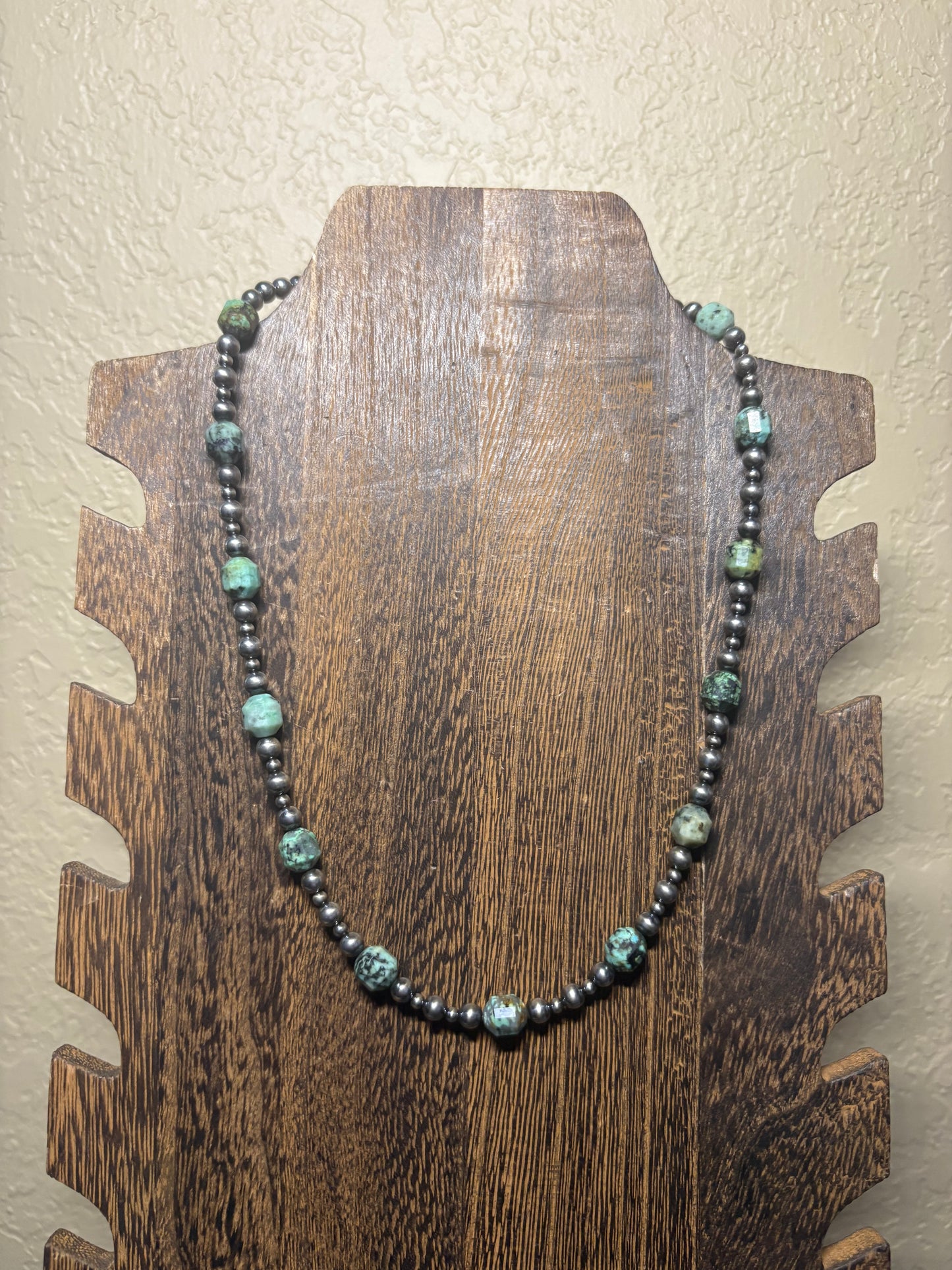 16” + 2” Faceted Turquoise w/ 3&4mm Pearls