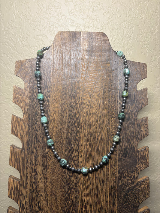 16” + 2” Faceted Turquoise w/ 3&4mm Pearls