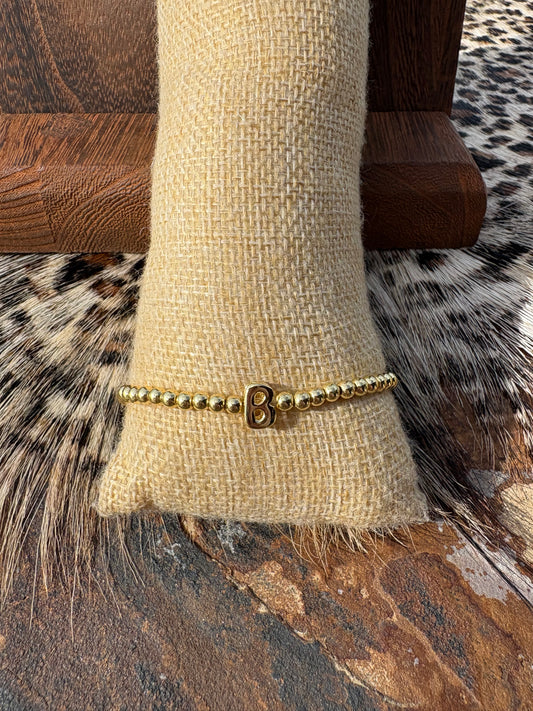 Gold Initial B Stretch Bracelet