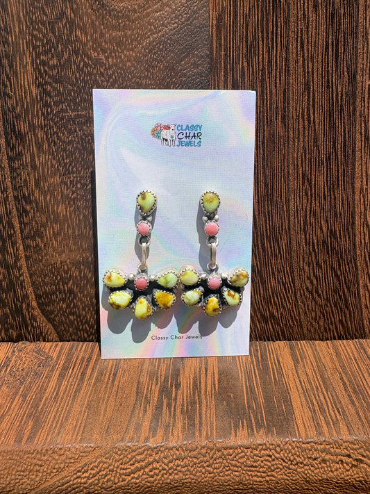 Palomino & Pink Conch Cluster Dangle Studs