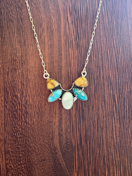 Mix Premium Stones 5 Stone Bar Necklace
