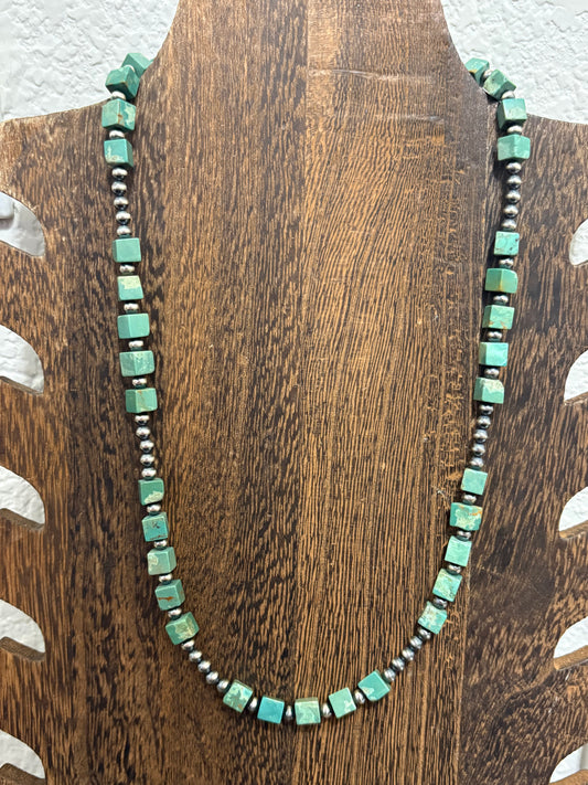 20” + 1” Turquoise Cubes & 4mm Sterling Pearls