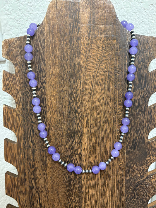 18” + 2” Purple Jade & Sterling Silver Pearl Necklace