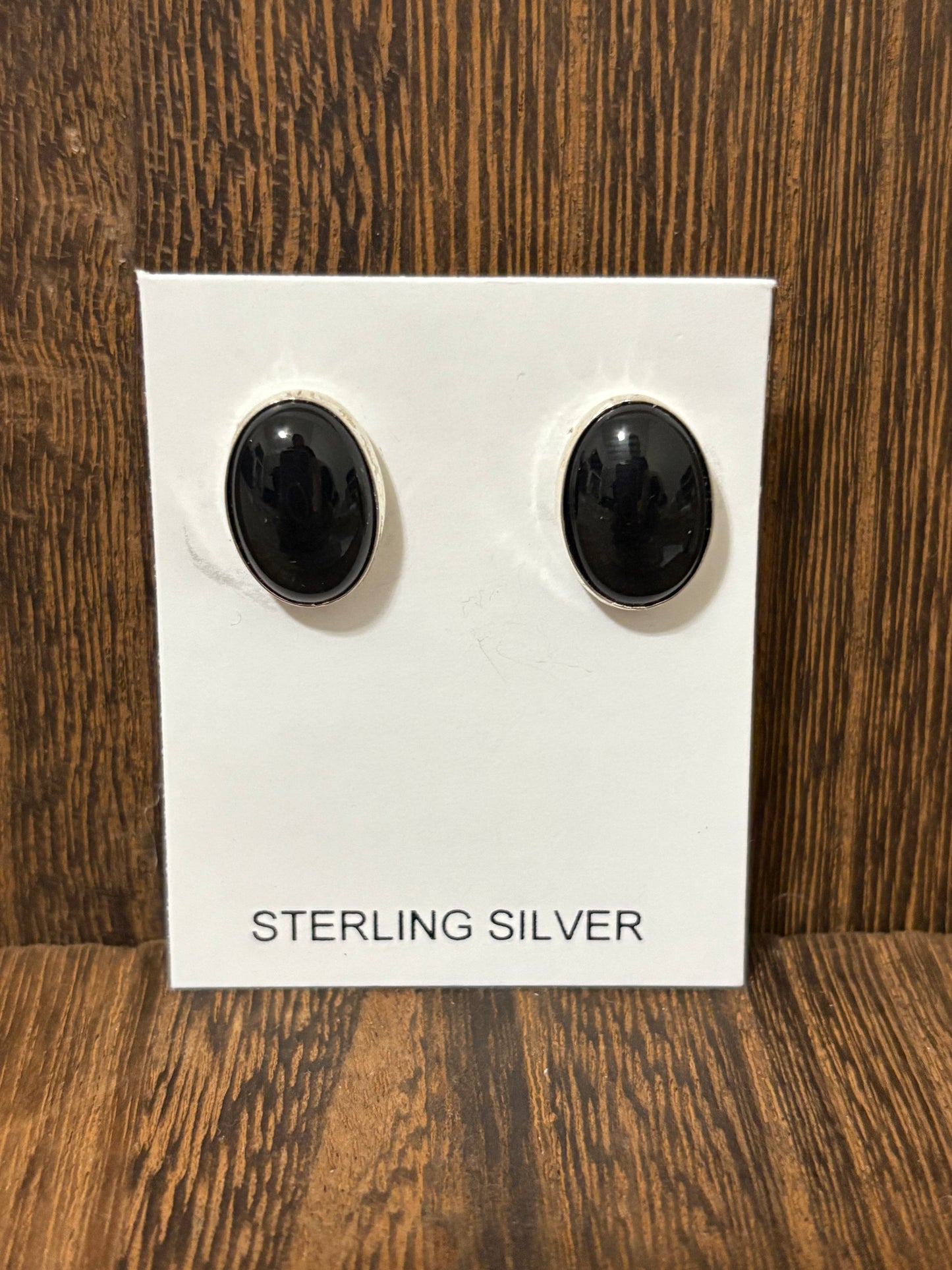 Navajo Handmade Black Onyx Oval Earrings