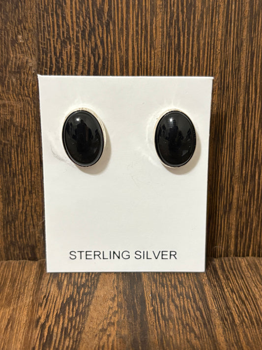 Navajo Handmade Black Onyx Oval Earrings