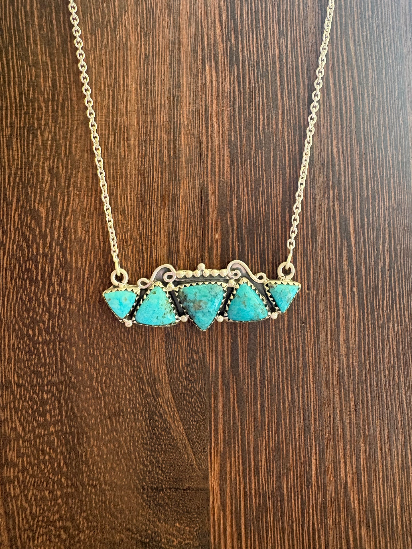 White Water 5 Stone Triangle Bar Necklace