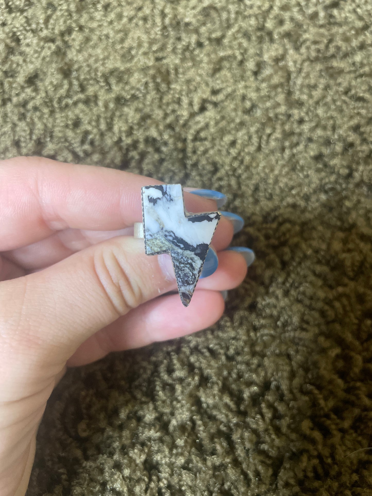 White Buffalo Lightning Bolt Adjustable Ring