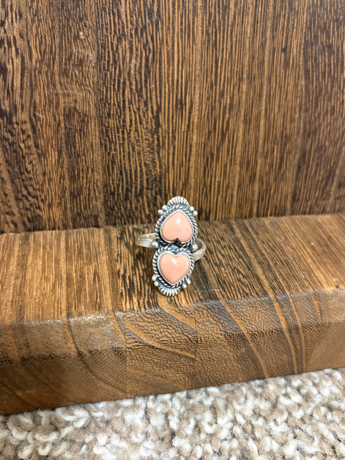 Pink Conch 2 Stone Heart Ring