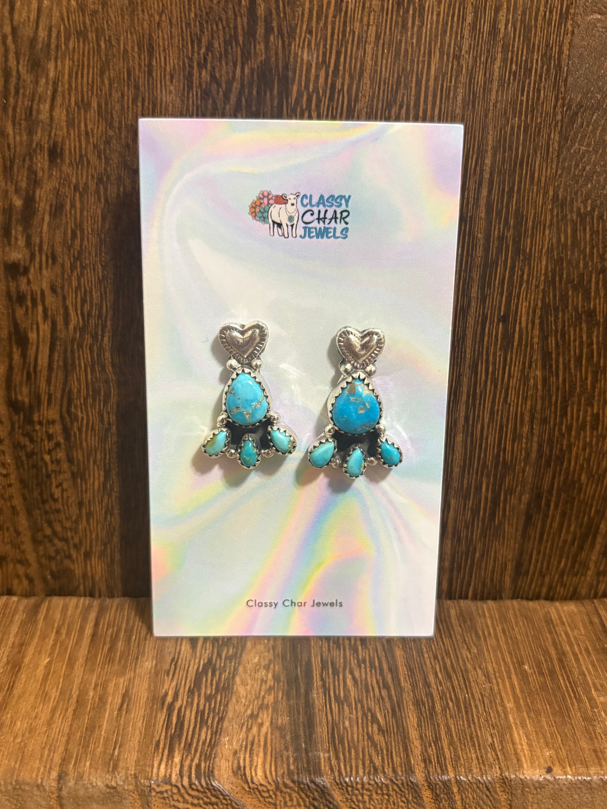Kingman Silver Heart Cluster Earrings