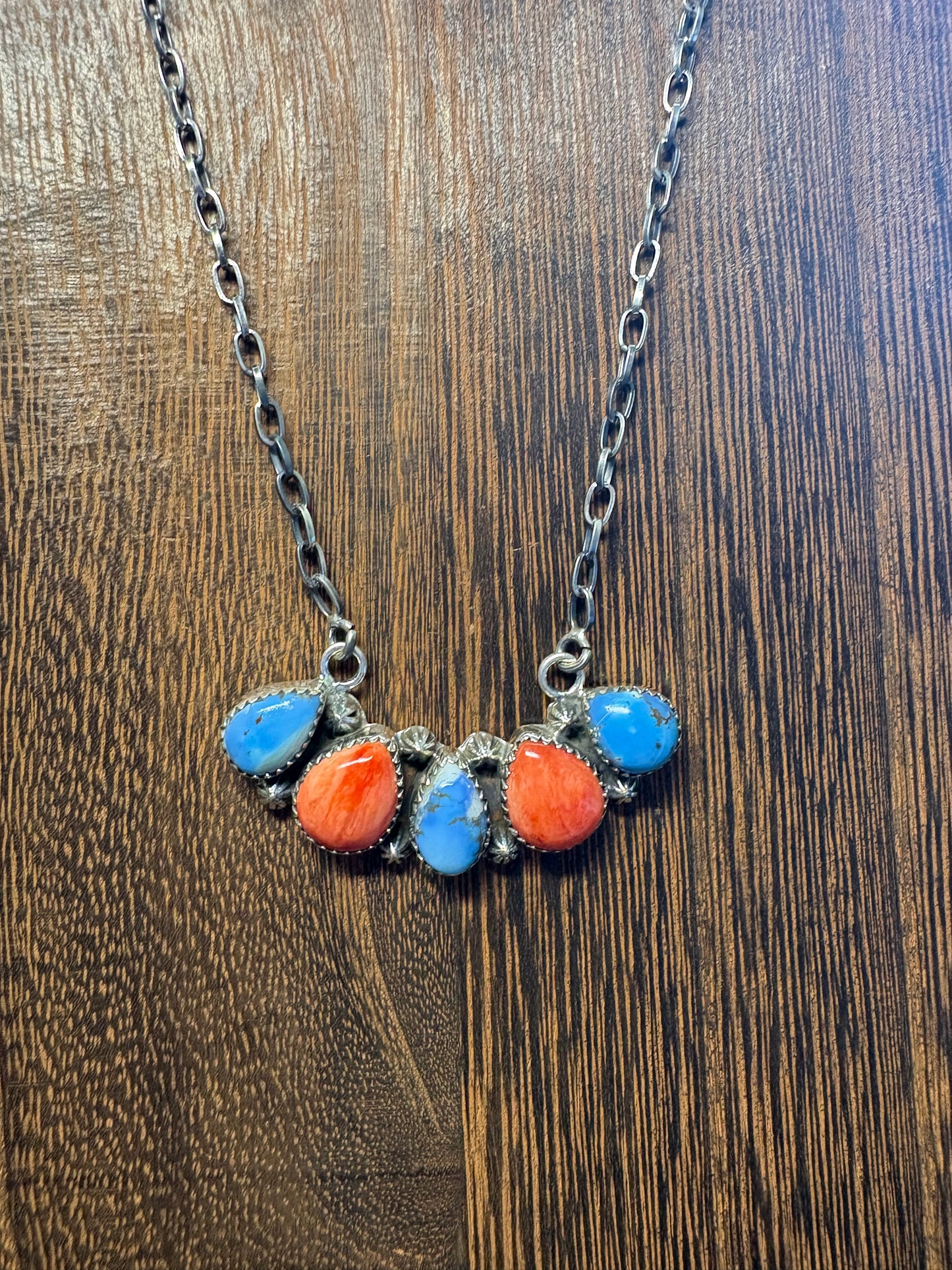 Golden Hills & Red Spiny 5 Stone Bar Necklace