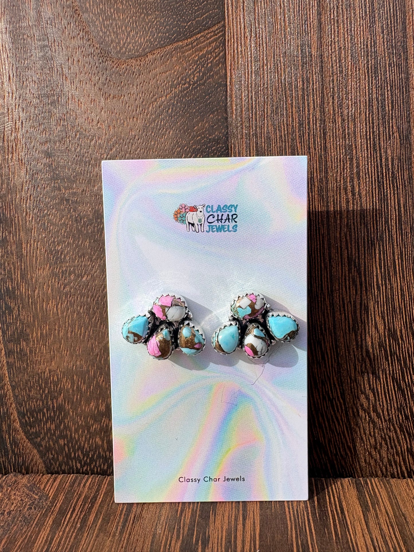 Cotton Candy 4 Stone Cluster Studs