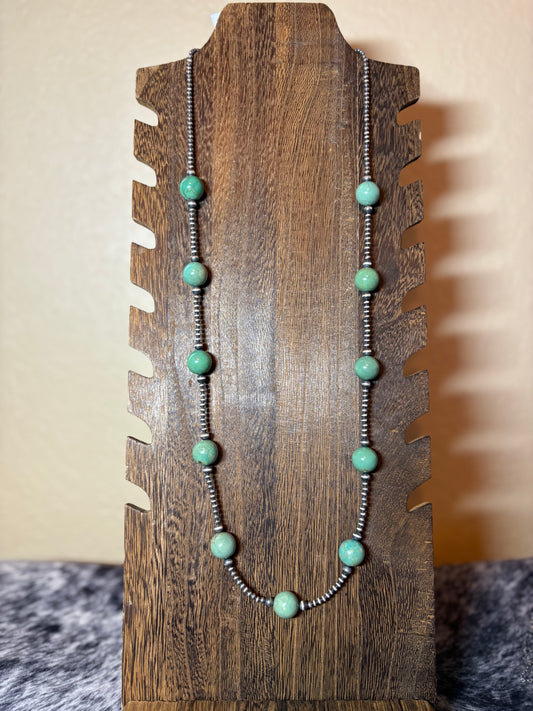 30” 14mm Turquoise & Sterling Pearls