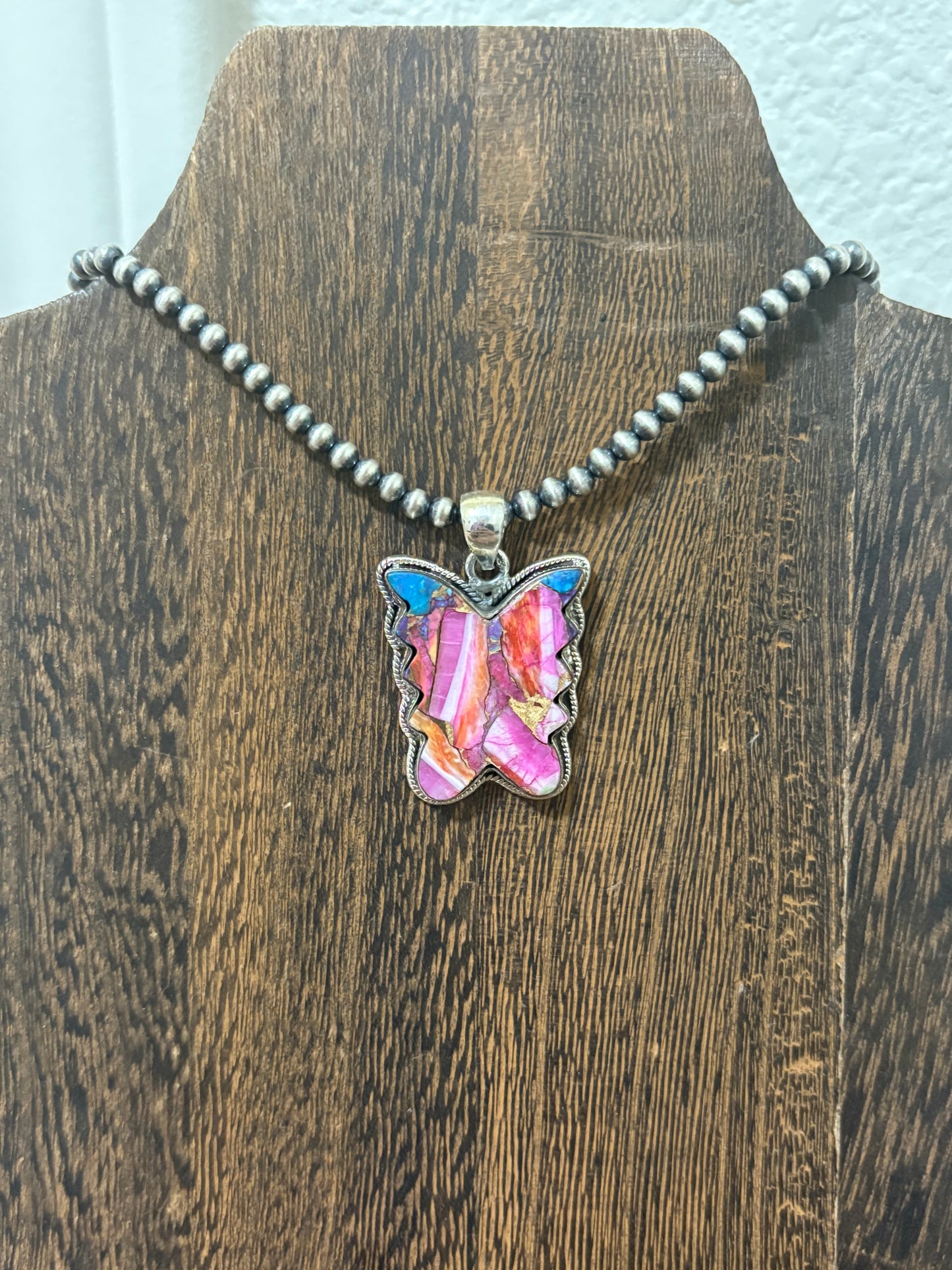 Pink Dahlia Butterfly Pendant