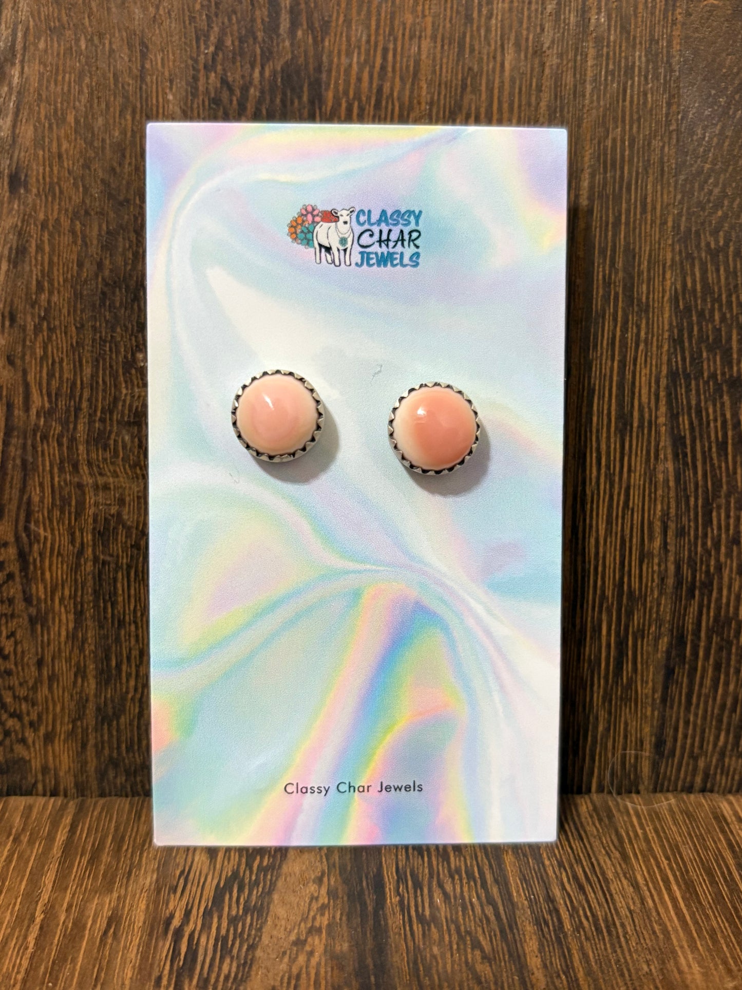 Navajo Handmade Large Pink Conch Round Studs