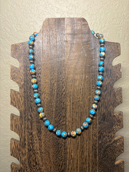 16” + 2” 8mm Kingman Spiny & 6mm Melon Pearls