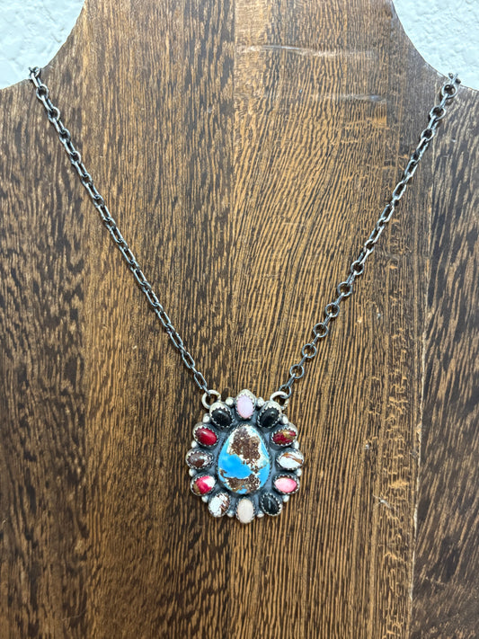 Mix Stone Cluster Necklace w/ Golden Hills Center
