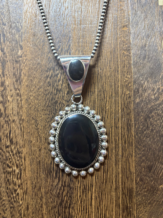 Black Onyx Statement 4” Circle Detail Pendant