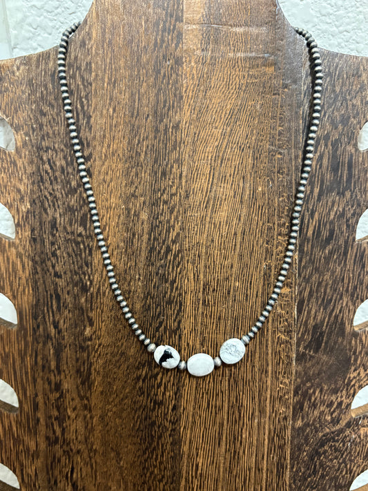 16” + 2” White Buffalo & Sterling Pearl Necklace