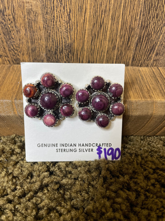 Navajo Handmade Purple Spiny Cluster Earrings