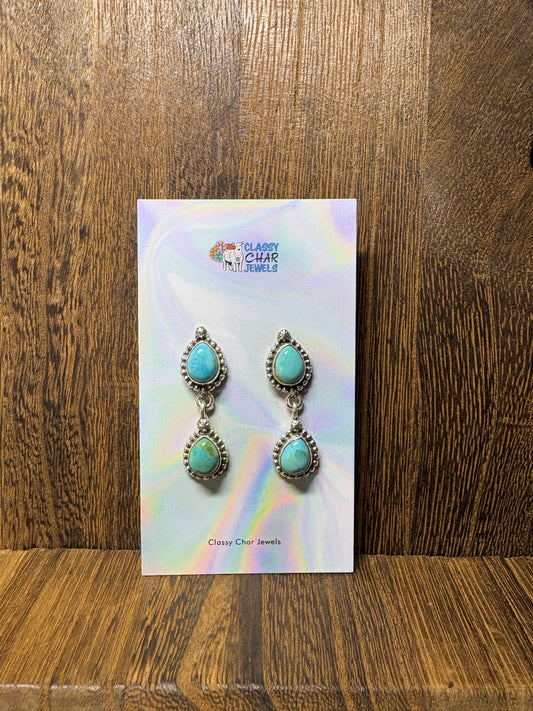 Kingman Double Stone Dangle Stud Earrings