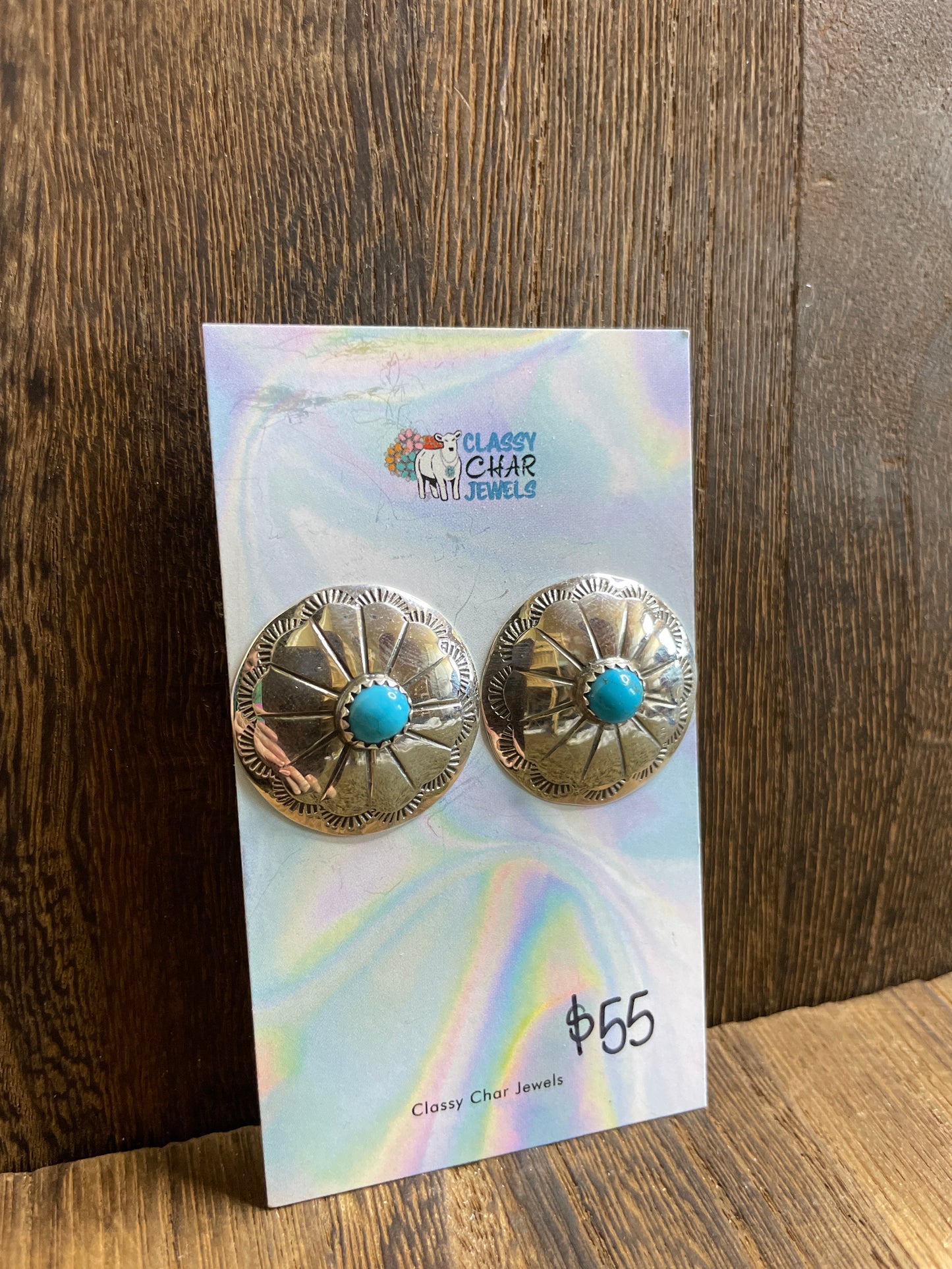 Navajo Handmade Turquoise Concho Earrings