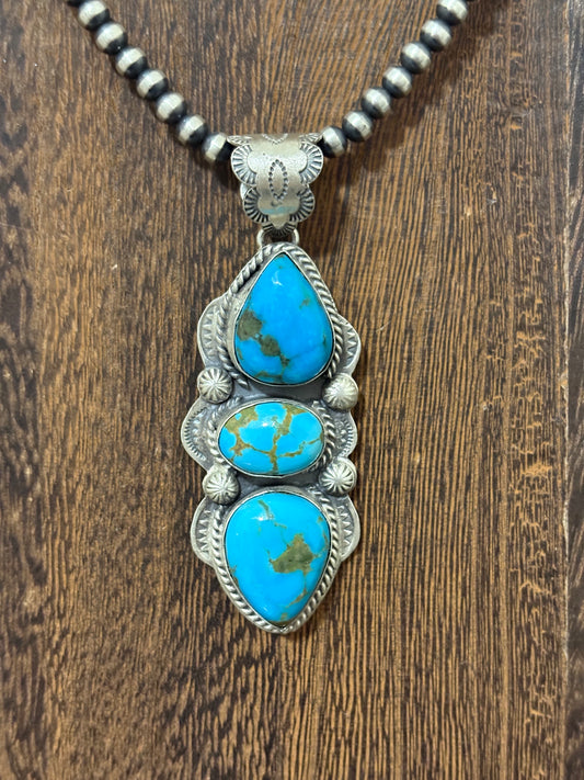 Navajo Handmade STATEMENT 3 Stone Pendant