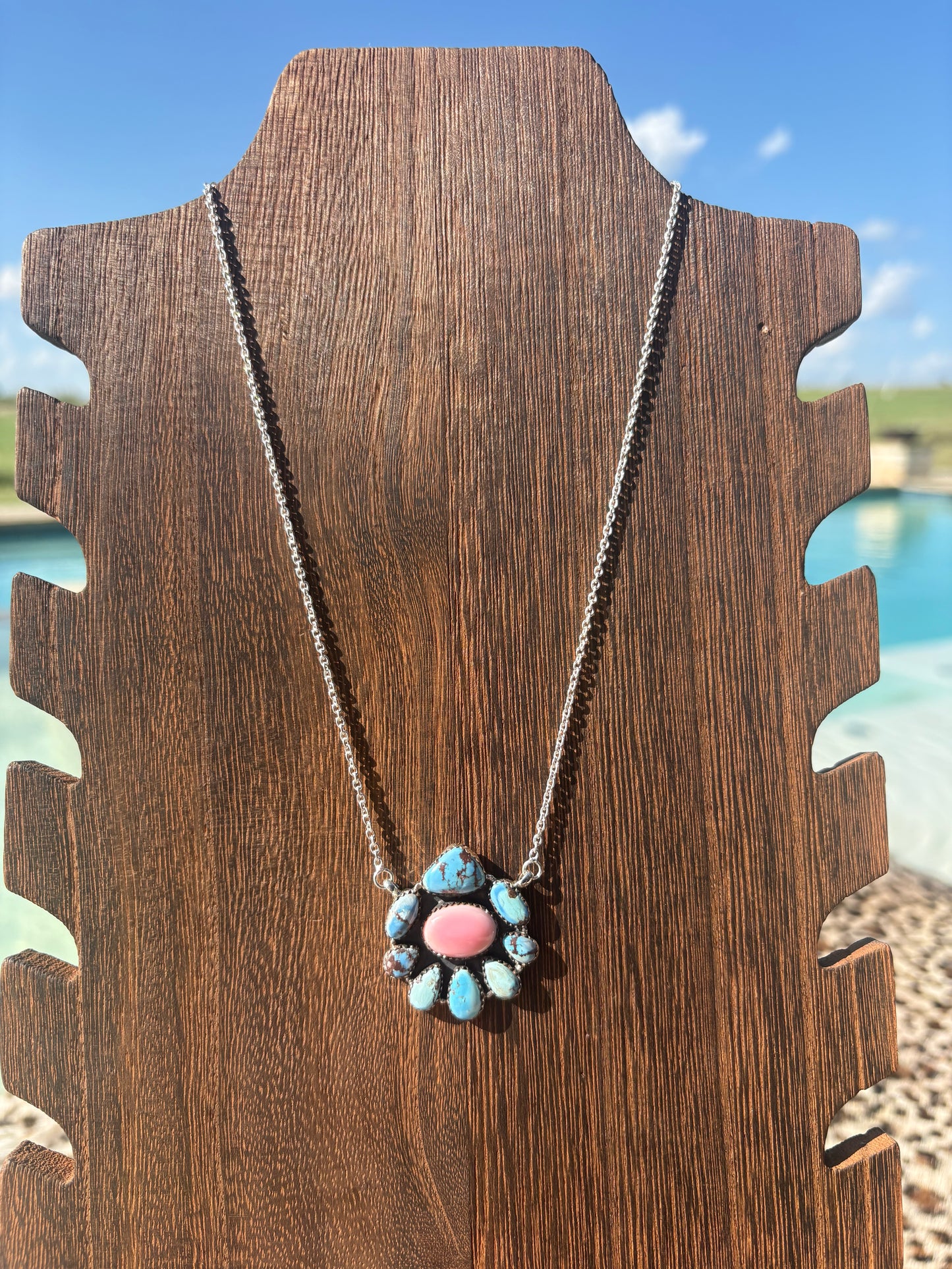 Golden Hills & Pink Conch Cluster Necklace