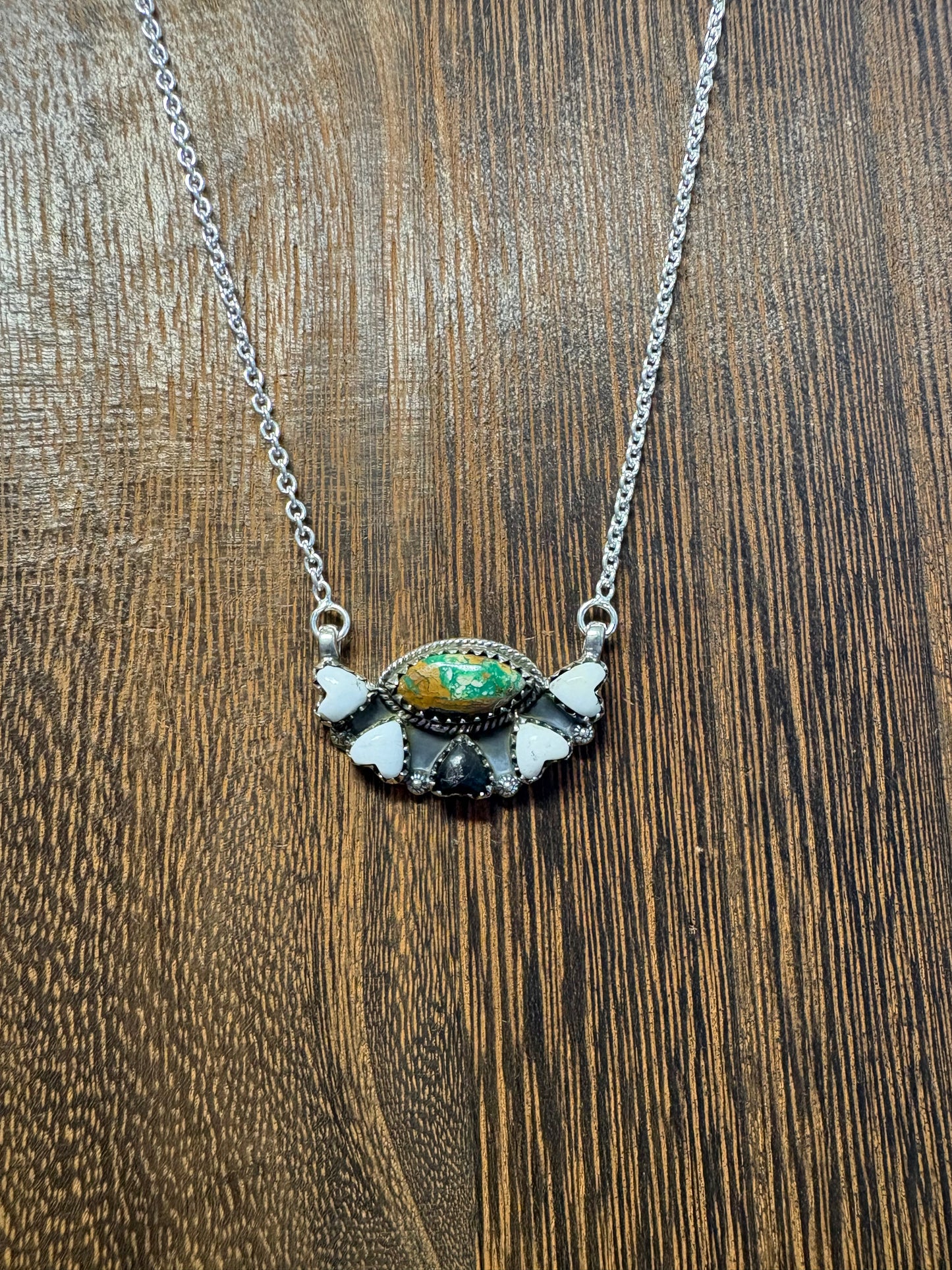 White Buffalo Heart & Sonoran Half Cluster Necklace