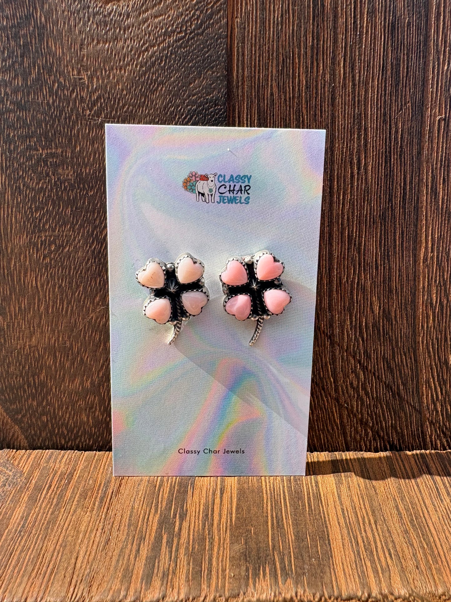 Pink Conch Clover Heart Earrings