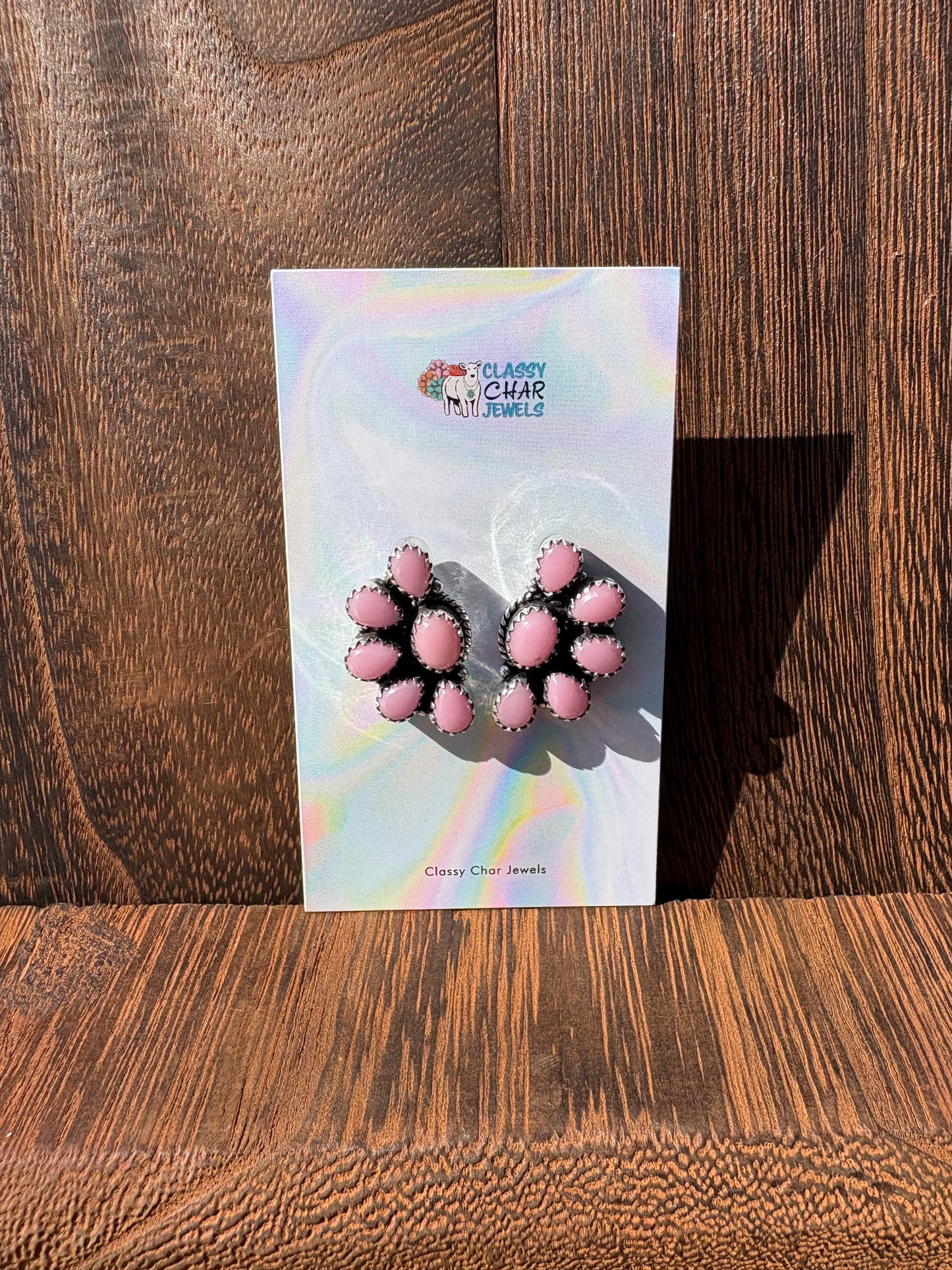 Pink Conch Half Cluster Studs