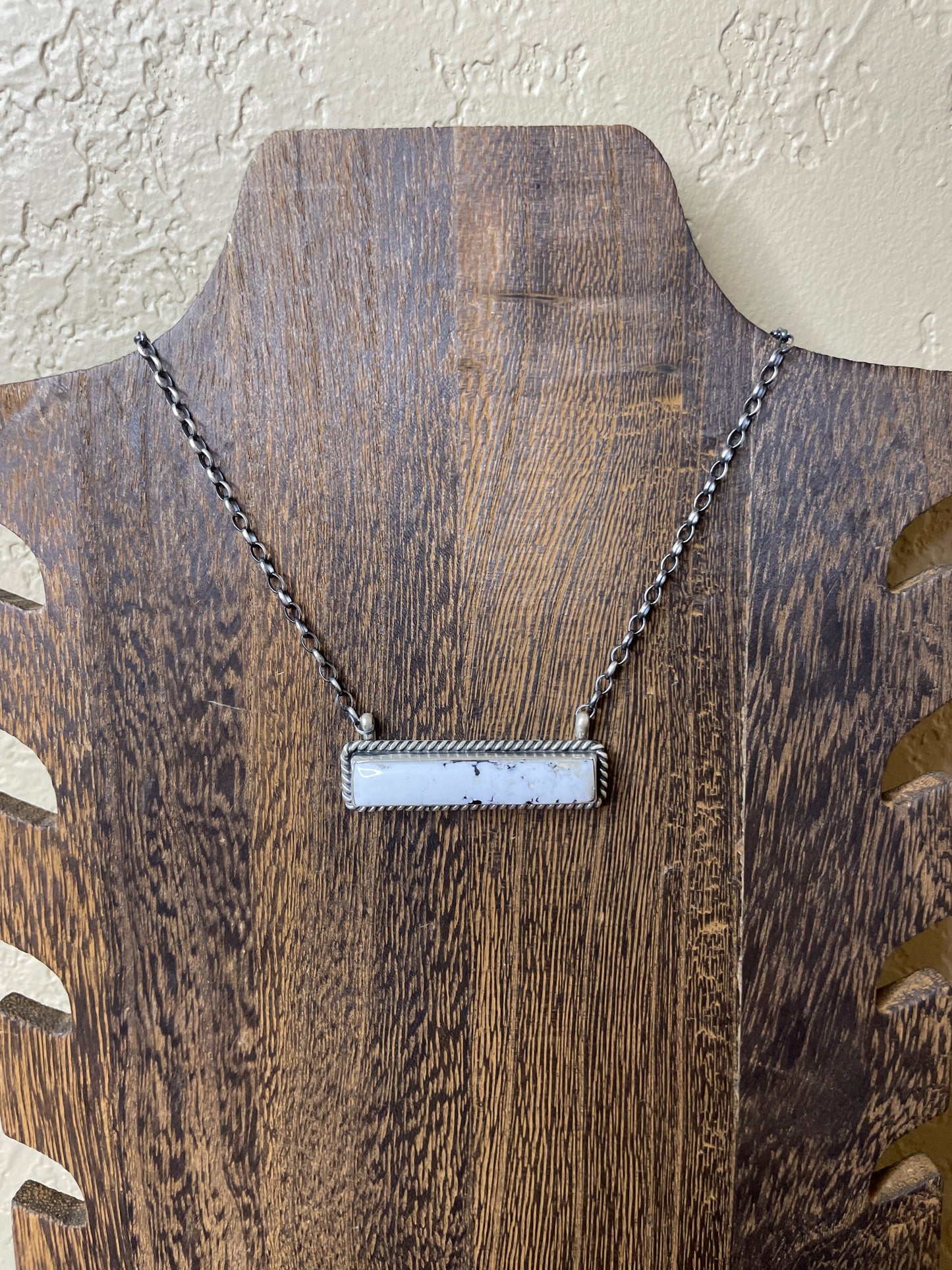 Navajo Handmade XL White Buffalo Bar Necklace