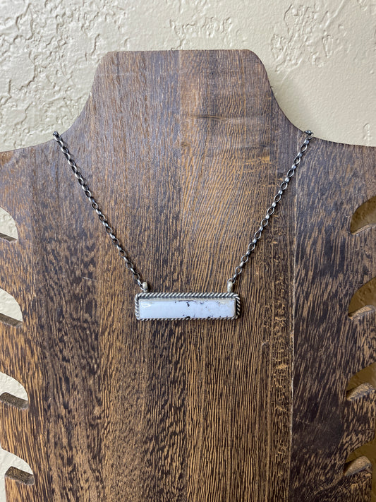 Navajo Handmade XL White Buffalo Bar Necklace