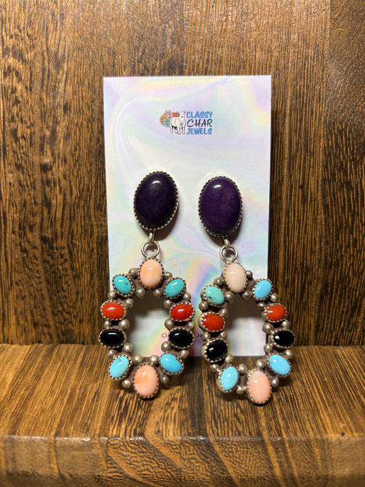 Vintage Navajo Handmade Multi Stone Open Circle Earrings
