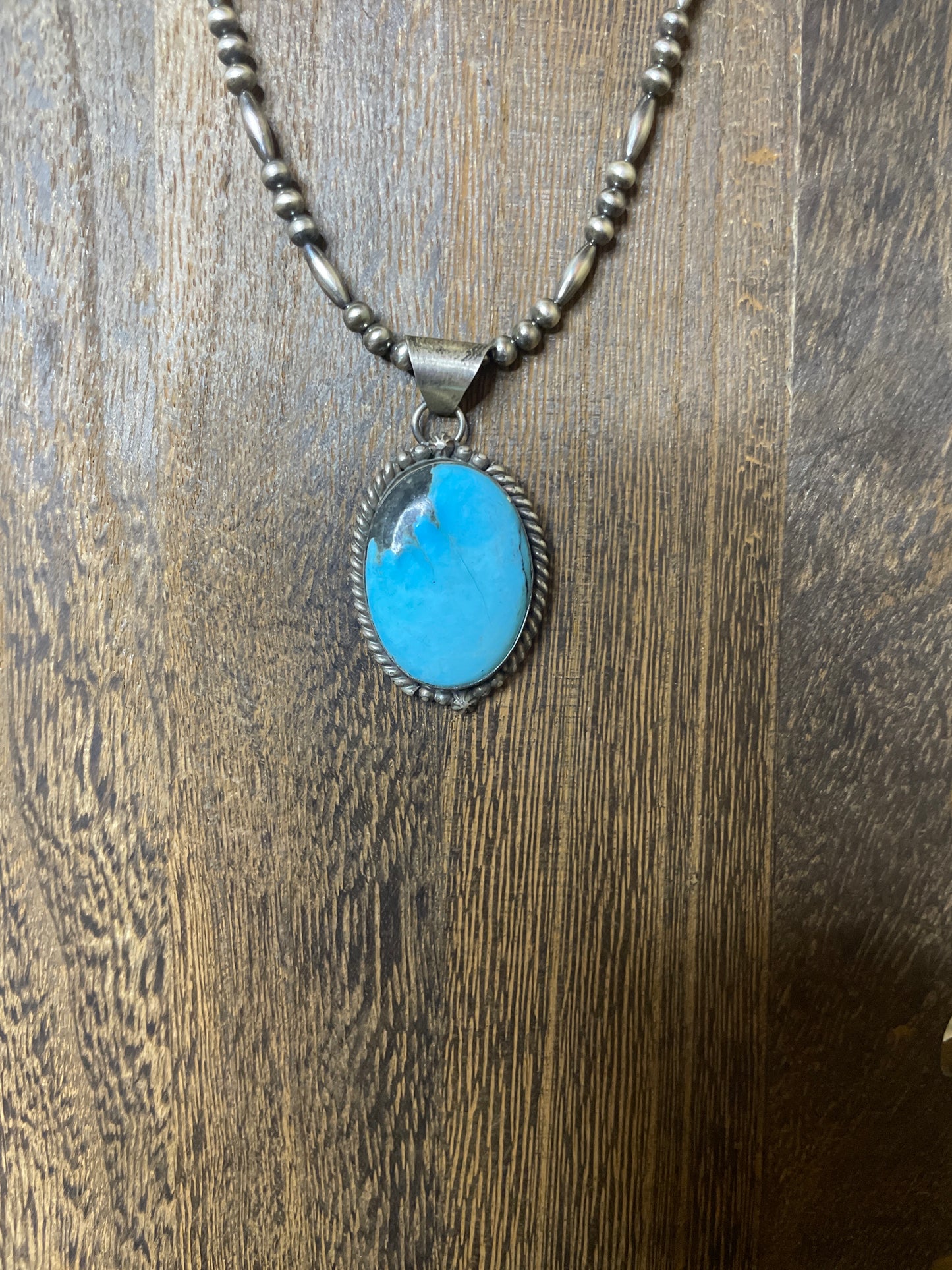 Navajo Handmade Kingman Turquoise Chunk Pendant
