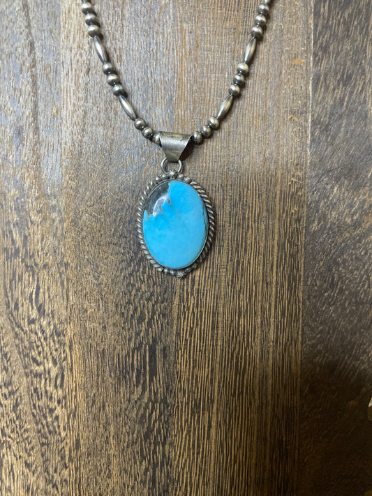 Navajo Handmade Kingman Turquoise Chunk Pendant