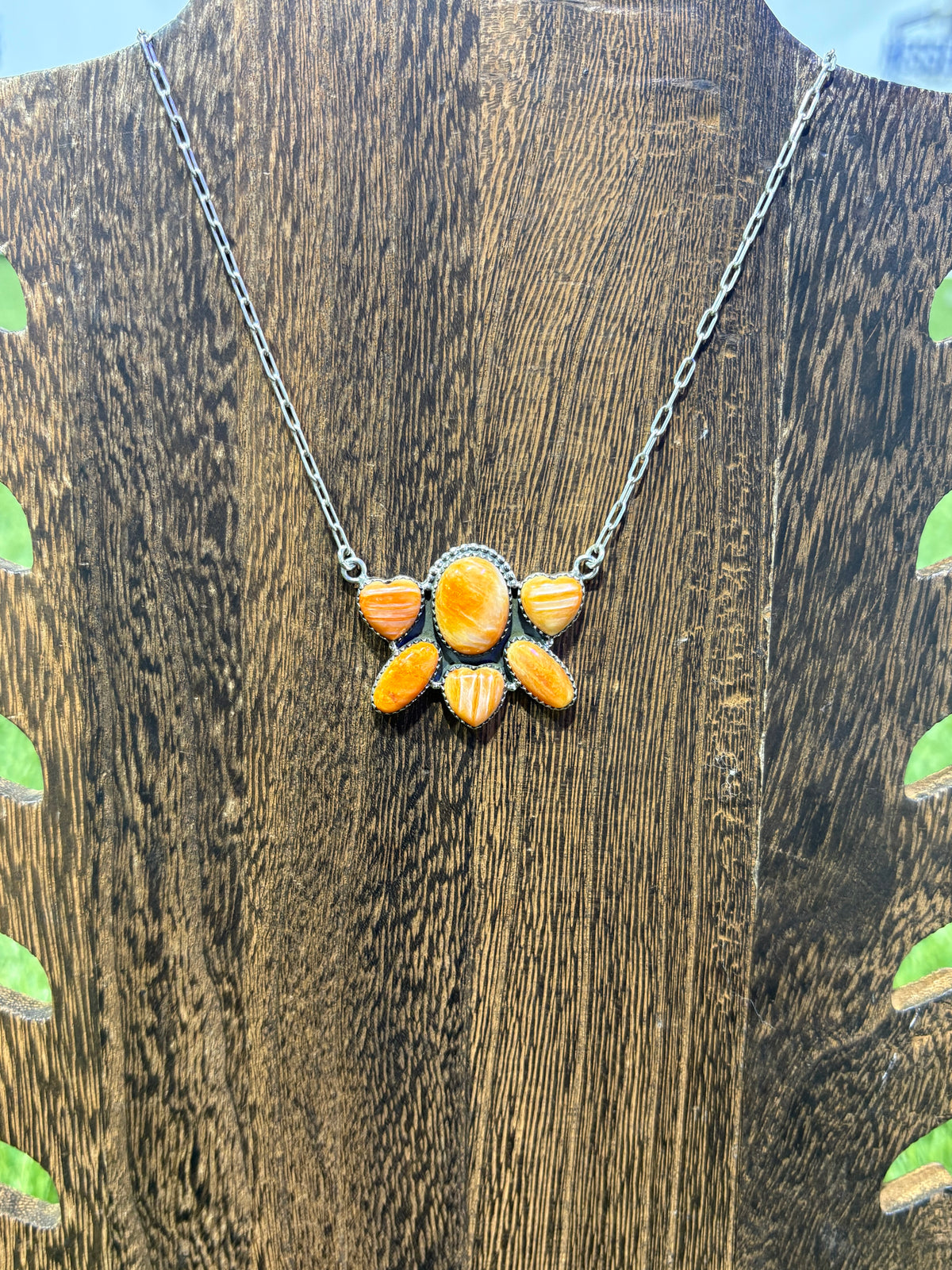 Large Orange Spiny Heart Half Cluster Necklace