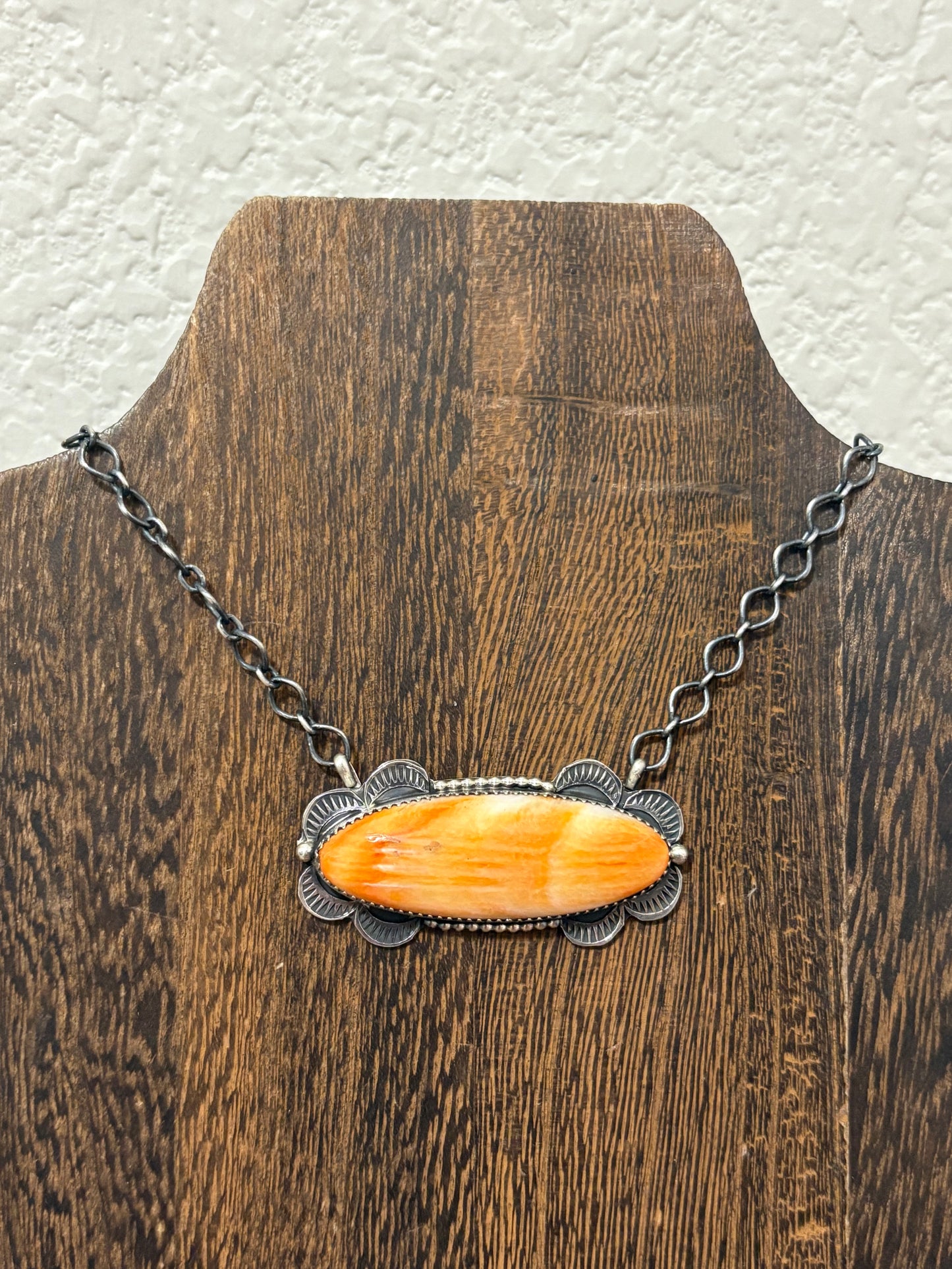 Navajo Handmade Orange Spiny STATEMENT Bar Necklace