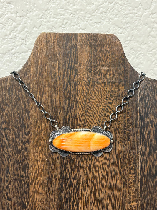 Navajo Handmade Orange Spiny STATEMENT Bar Necklace