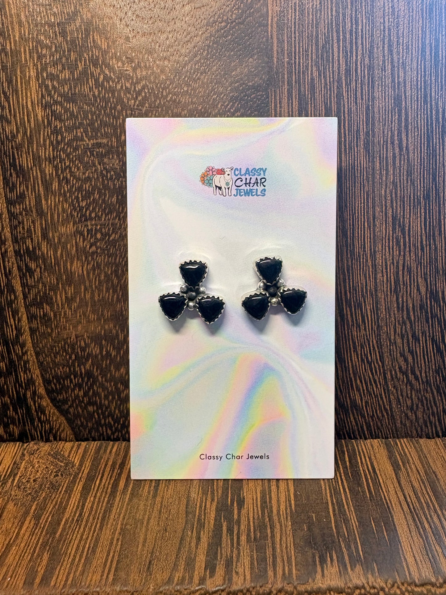 Hada 3 Stone Black Onyx Cluster Studs
