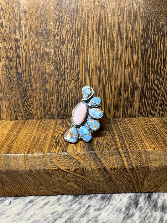 Golden Hills & Pink Conch Half Cluster Ring