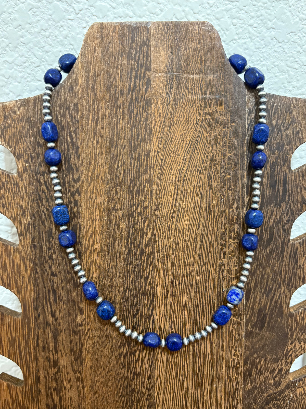 17” + 2” Blue Lapis Cubes & 4mm Sterling Pearls