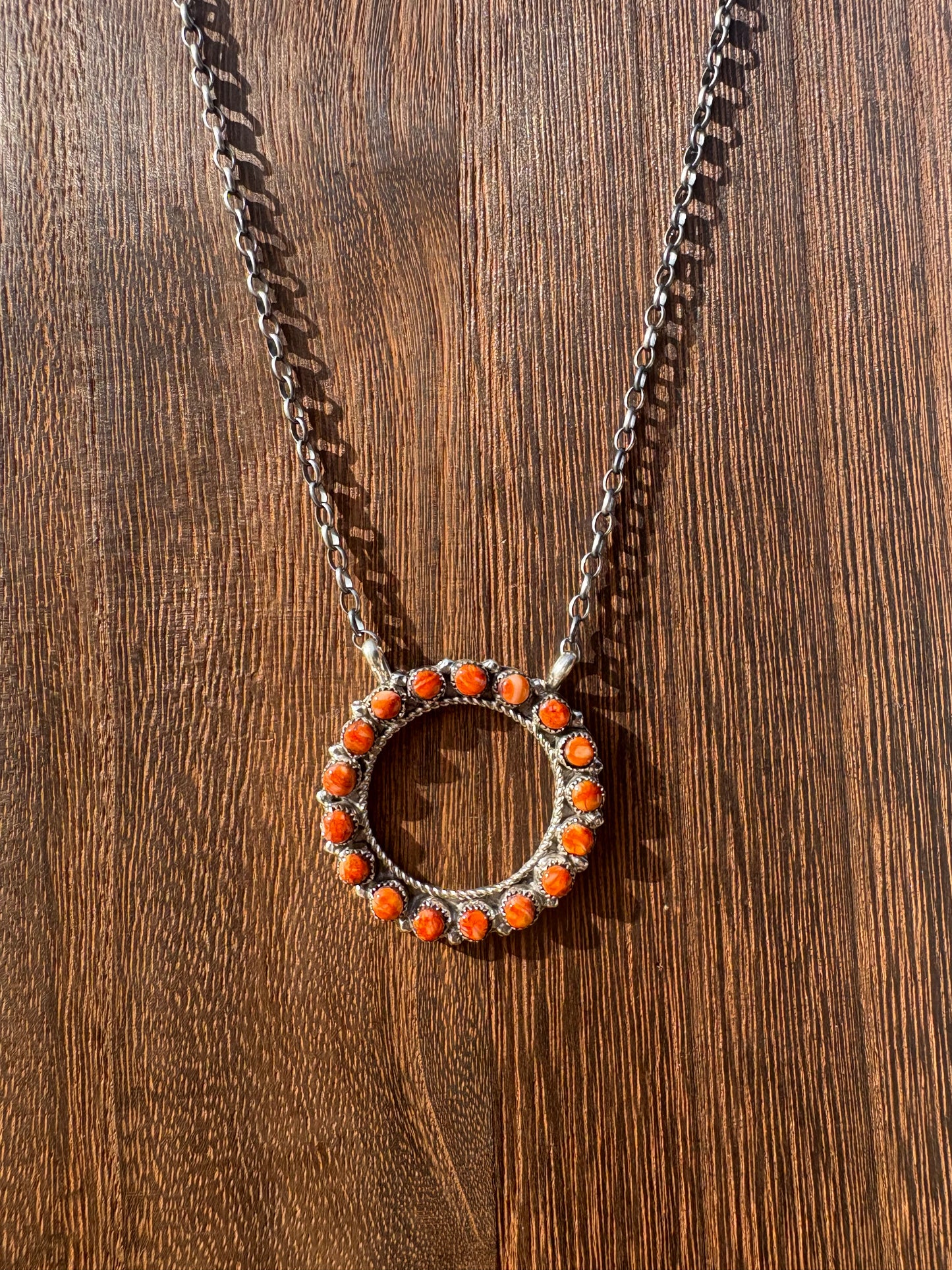 Navajo Handmade Orange Spiny Open Cluster Necklace