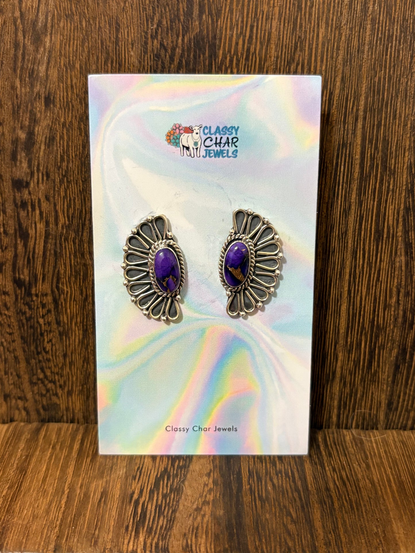 Purple Dahlia Half Cluster Studs