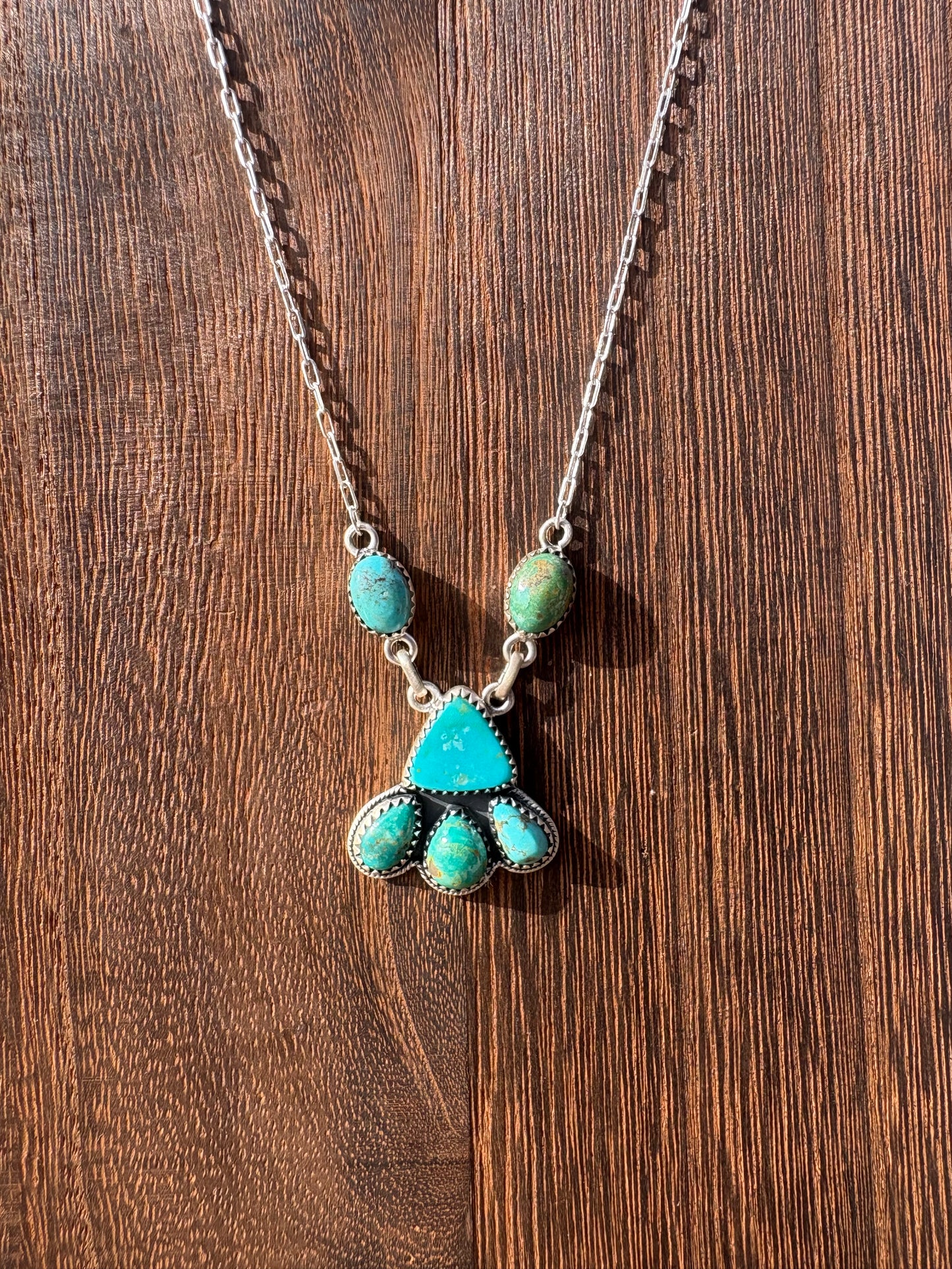Mixed Turquoise 4 Stone Cluster Necklace