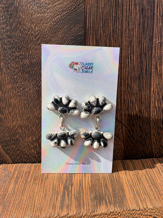 White Buffalo Double Half Cluster Earrings