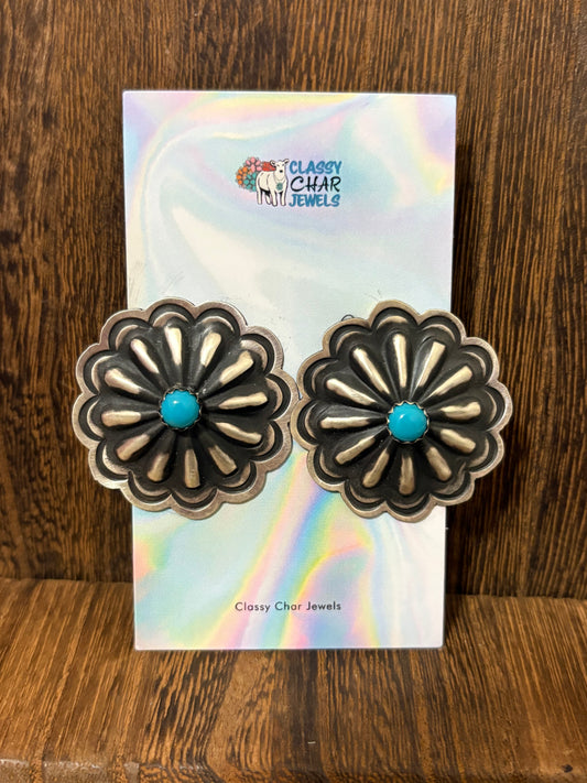 Navajo Handmade Statement Concho Earrings