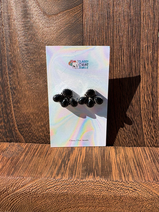 Black Onyx 4 Stone Cluster Studs