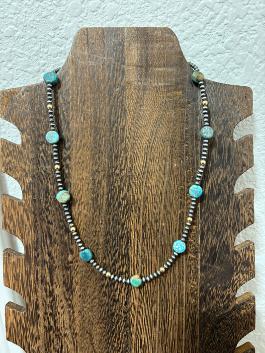 17” Turquoise and Gold Necklace