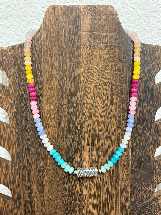 17” Mix Jade Barrel Bead Necklace